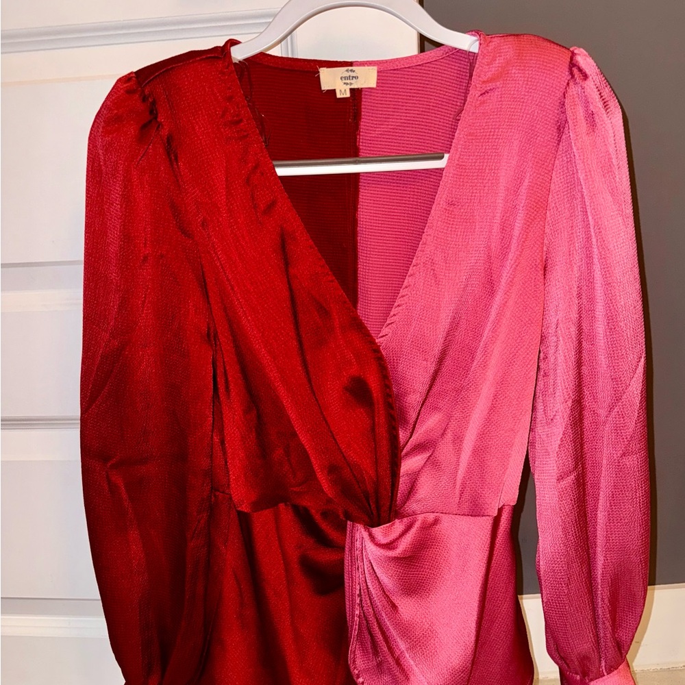 Entro Vibrant Red and Pink Textured Blouse